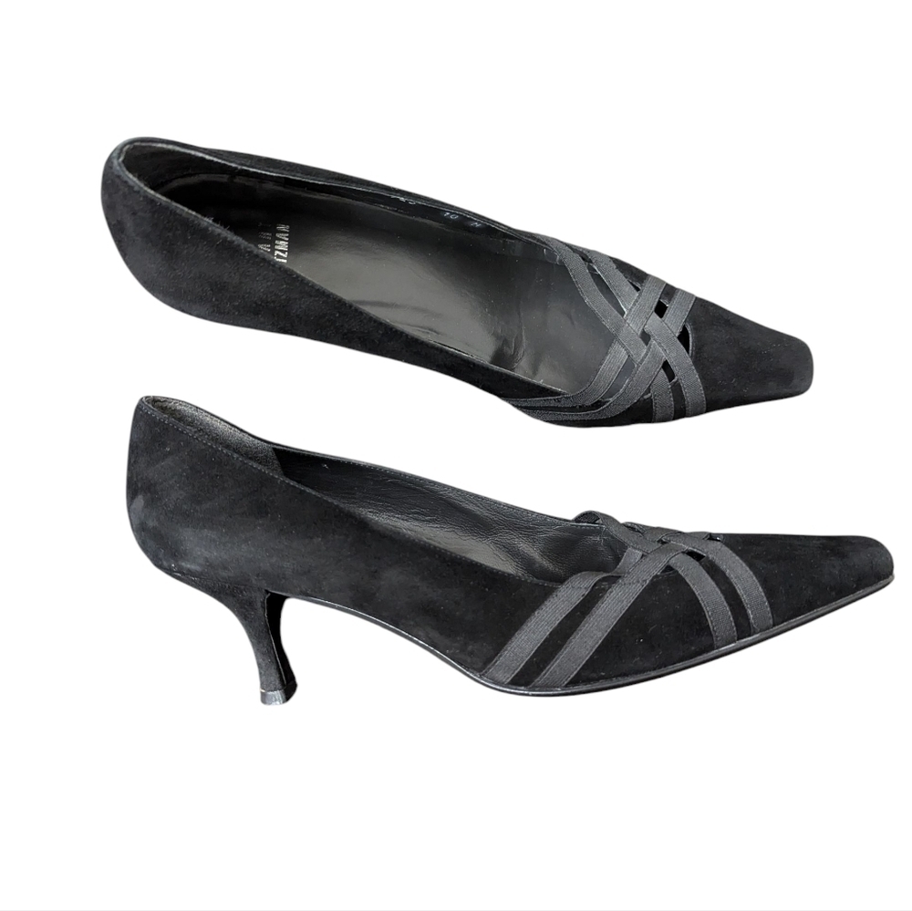 Vintage Stuart Weitzman Black Suede Kitten Heel Pumps Women’s Size 10M